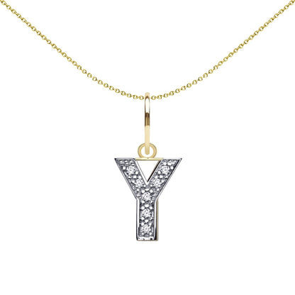 9ct 2-Colour Gold  CZ 10mm Block Font Initial Pendant Letter Y - JIN021-Y