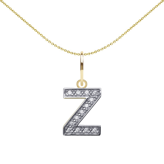 9ct 2-Colour Gold  CZ 10mm Block Font Initial Pendant Letter Z - JIN021-Z