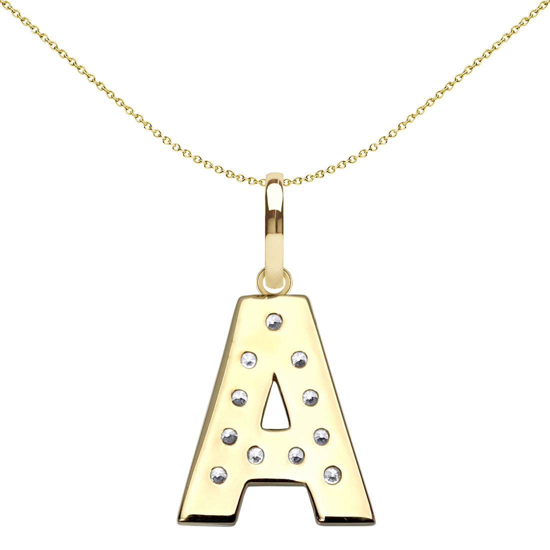 9ct 2-Colour Gold  CZ 15mm Block Font Initial Pendant Letter A - JIN022-A