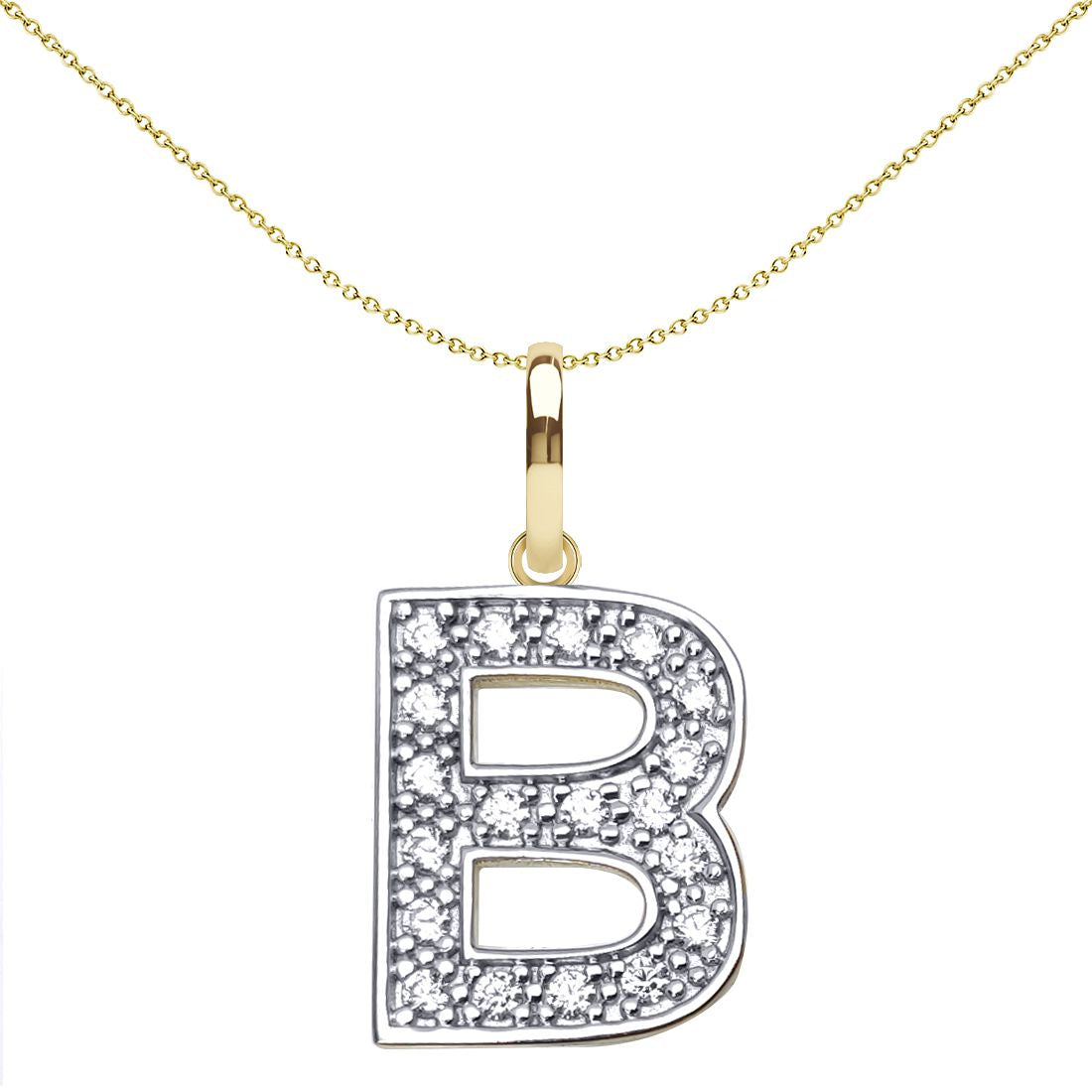9ct 2-Colour Gold  CZ 15mm Block Font Initial Pendant Letter B - JIN022-B