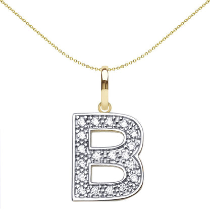 9ct 2-Colour Gold  CZ 15mm Block Font Initial Pendant Letter B - JIN022-B