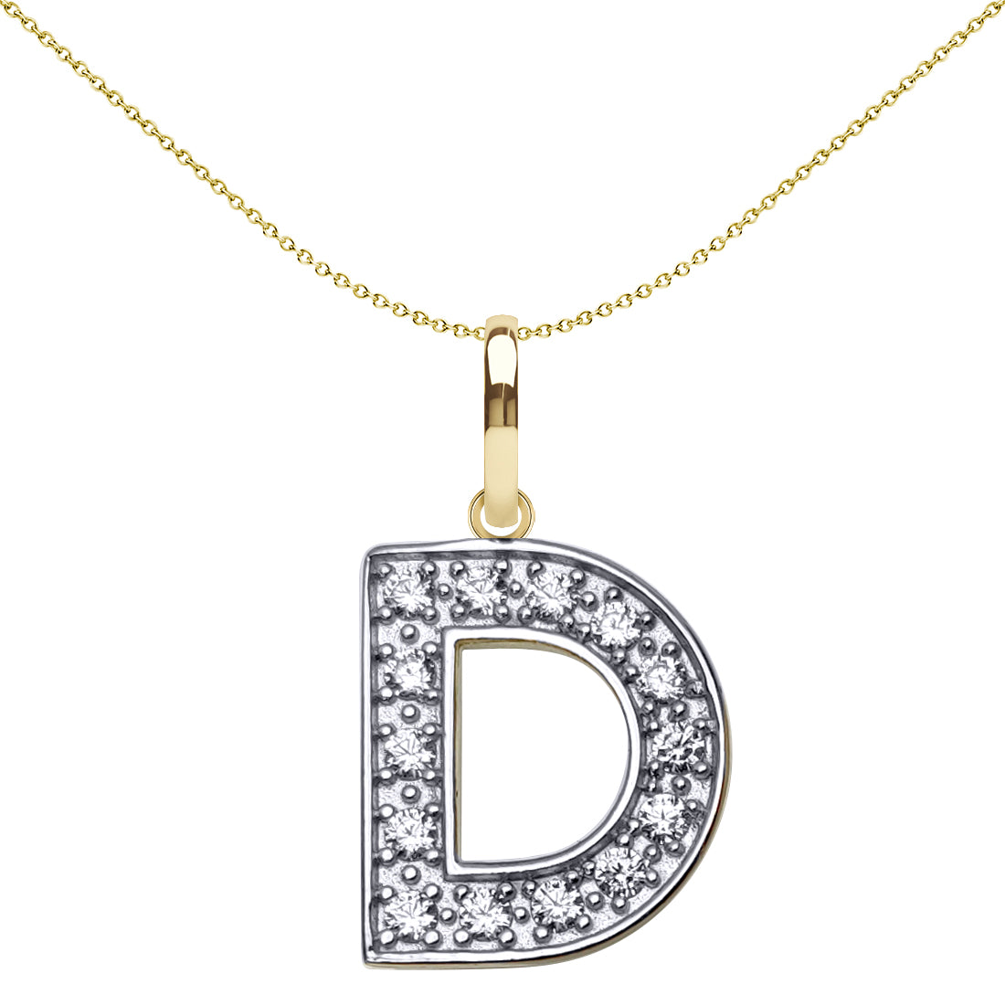 9ct 2-Colour Gold  CZ 15mm Block Font Initial Pendant Letter D - JIN022-D