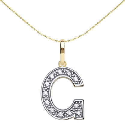 9ct 2-Colour Gold  CZ 15mm Block Font Initial Pendant Letter G - JIN022-G