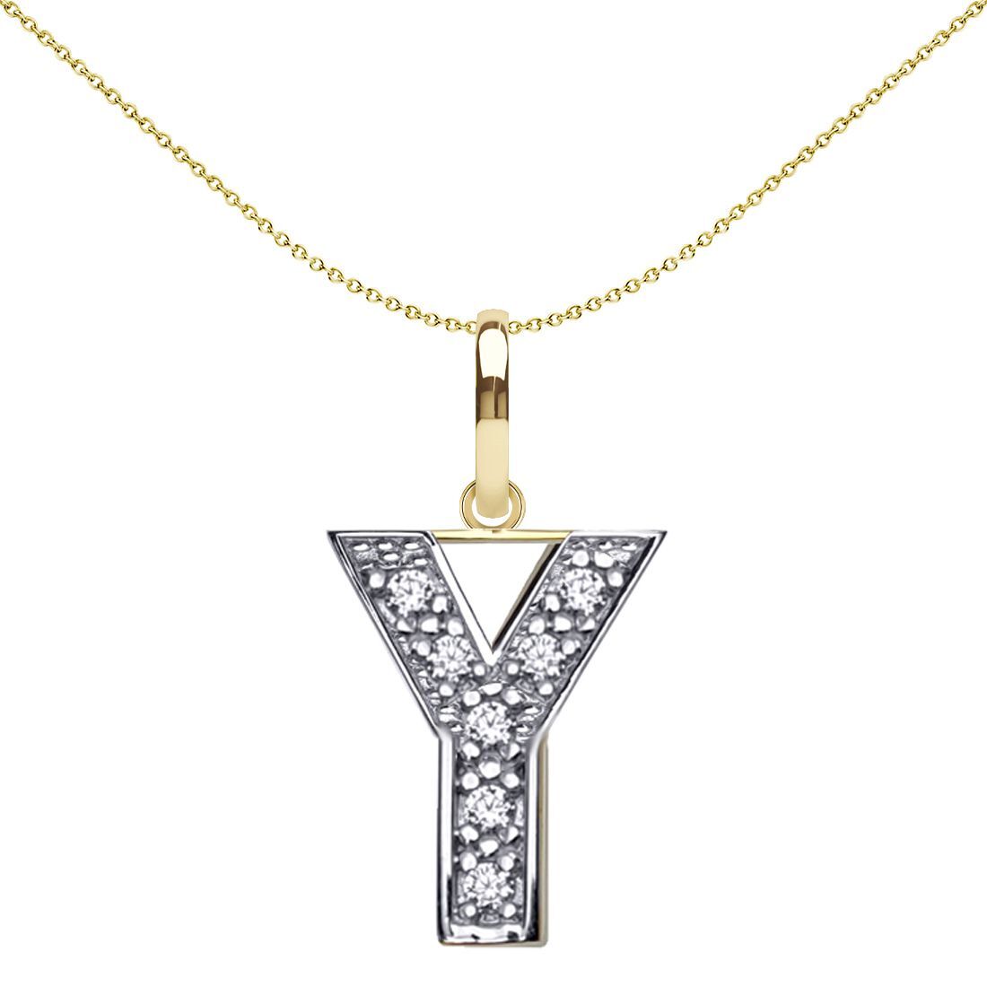 9ct 2-Colour Gold  CZ 15mm Block Font Initial Pendant Letter Y - JIN022-Y
