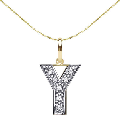 9ct 2-Colour Gold  CZ 15mm Block Font Initial Pendant Letter Y - JIN022-Y