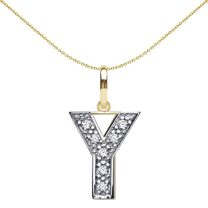 9ct 2-Colour Gold  CZ 15mm Block Font Initial Pendant Letter Y - JIN022-Y