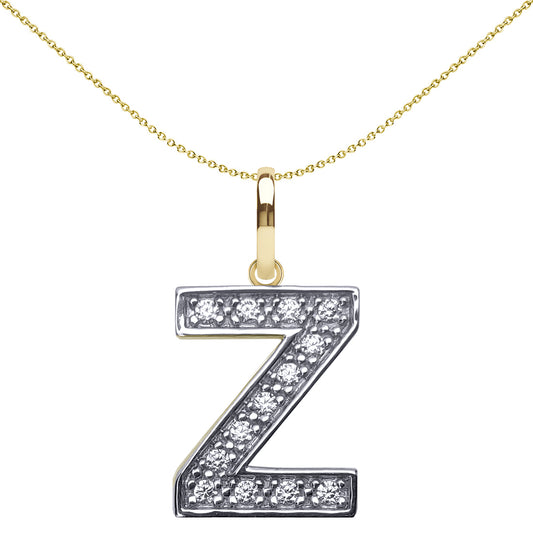 9ct 2-Colour Gold  CZ 15mm Block Font Initial Pendant Letter Z - JIN022-Z