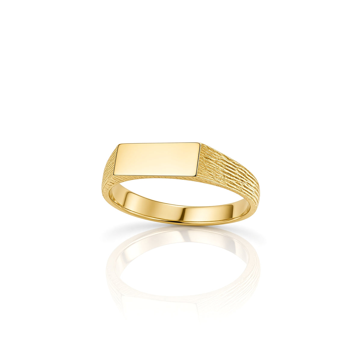 9ct Gold  Engravable Barked Initial Blank Plate Signet Ring - JIR001