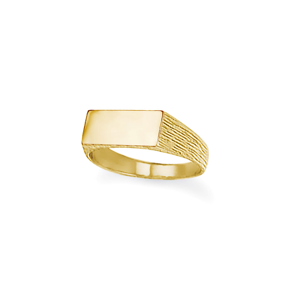 9ct Gold  Engravable Barked Initial Blank Plate Signet Ring - JIR002