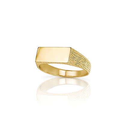 9ct Gold  Engravable Barked Initial Blank Plate Signet Ring - JIR002