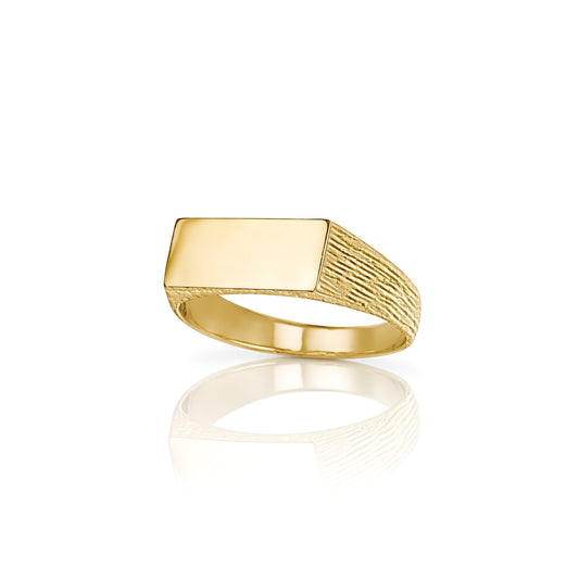 9ct Gold  Engravable Barked Initial Blank Plate Signet Ring - JIR002