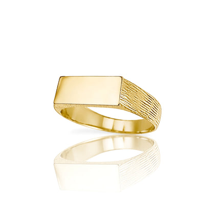 9ct Gold  Engravable Barked Initial Blank Plate Signet Ring - JIR004