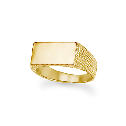 9ct Gold  Engravable Barked Initial Blank Plate Signet Ring - JIR006