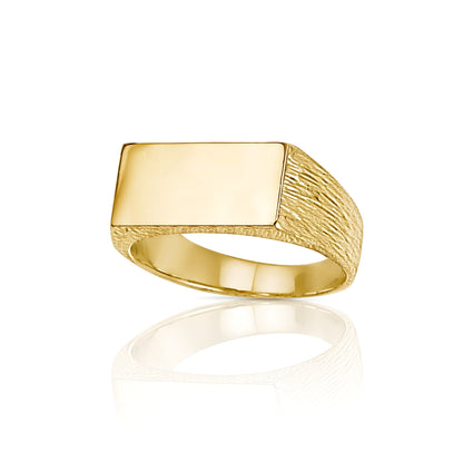 9ct Gold  Engravable Barked Initial Blank Plate Signet Ring - JIR006