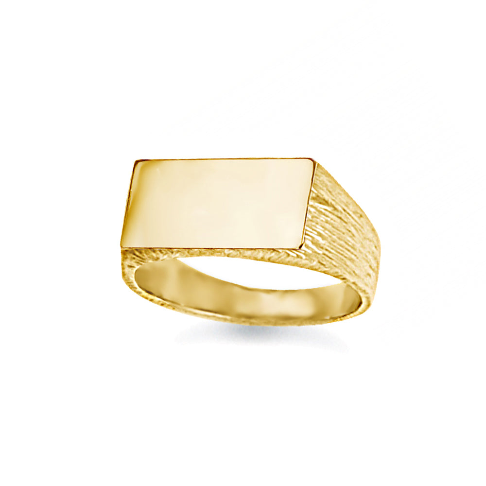 9ct Gold  Engravable Barked Initial Blank Plate Signet Ring - JIR007