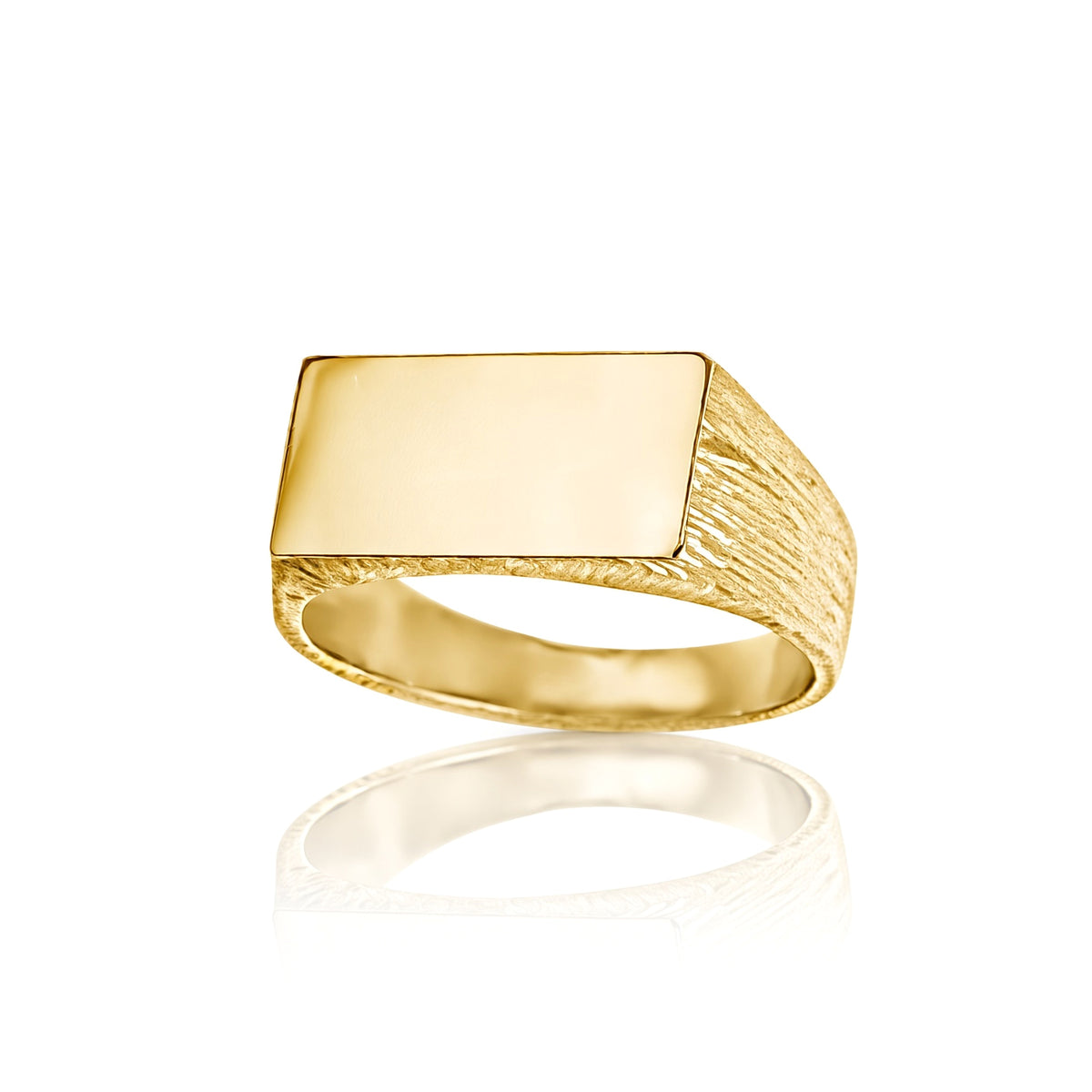 9ct Gold  Engravable Barked Initial Blank Plate Signet Ring - JIR007