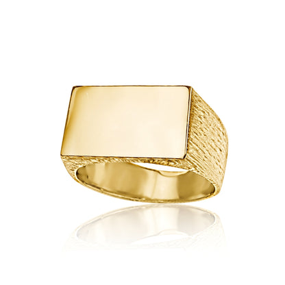 9ct Gold  Engravable Barked Initial Blank Plate Signet Ring - JIR008