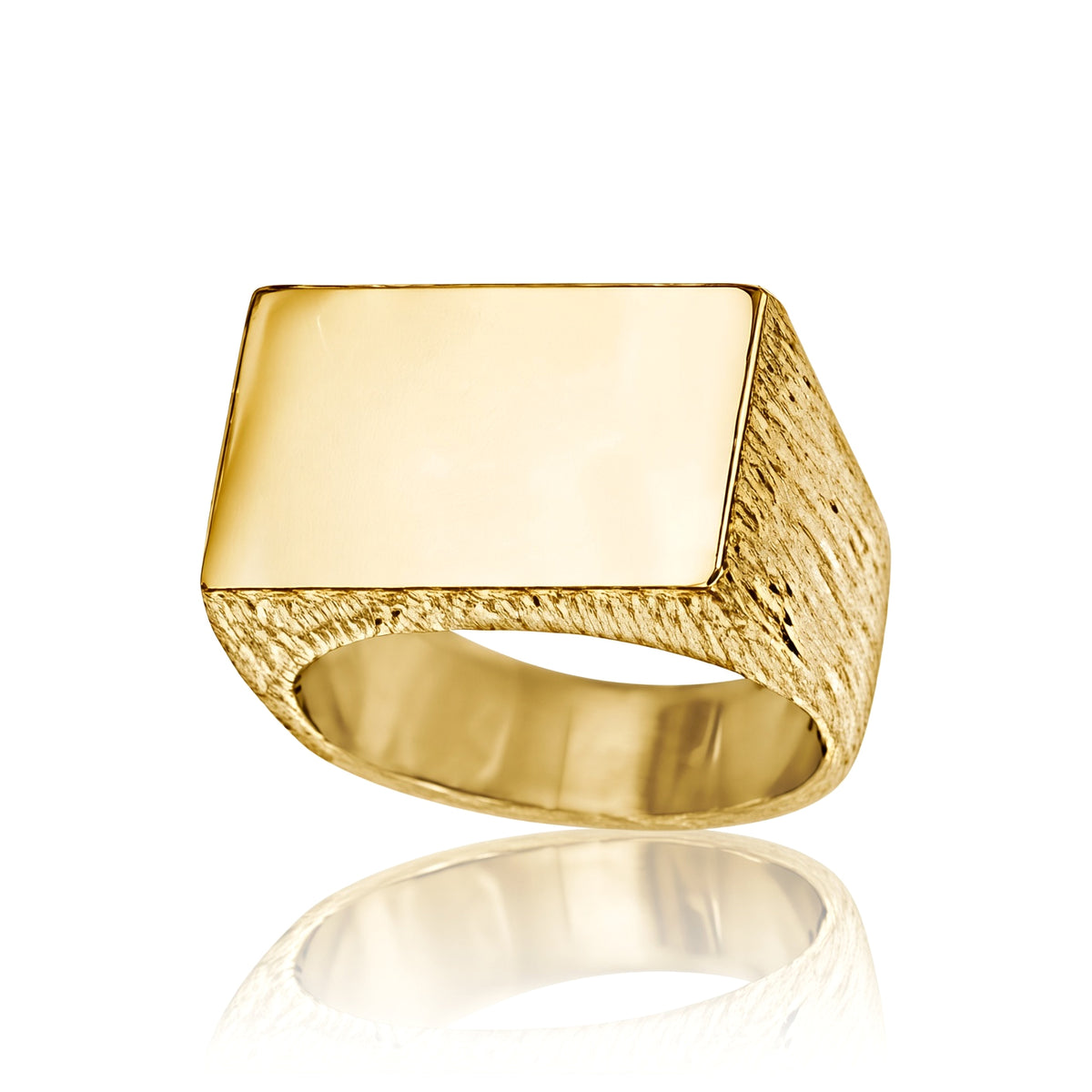 Mens 9ct Gold  Engravable Barked Initial Blank Plate Signet Ring - JIR009