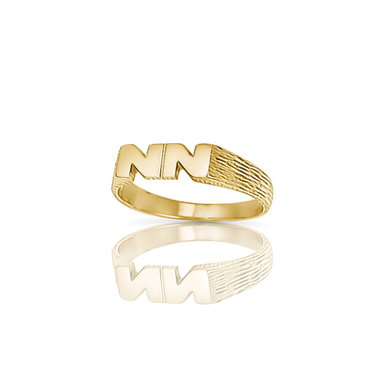9ct Gold  Personalised Identity Barked Initial Ring - JIR012