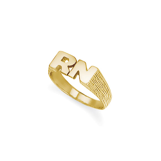 9ct Gold  Personalised Identity Barked Initial Ring - JIR013