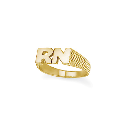 9ct Gold  Personalised Identity Barked Initial Ring - JIR013