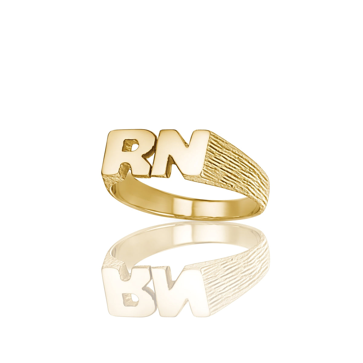 9ct Gold  Personalised Identity Barked Initial Ring - JIR013