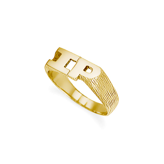 9ct Gold  Personalised Identity Barked Initial Ring - JIR014