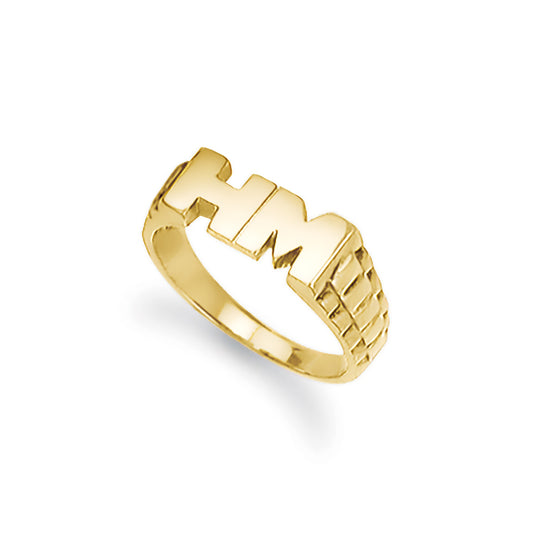 9ct Gold  Personalised Identity Bricked Initial Ring - JIR015