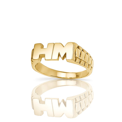 9ct Gold  Personalised Identity Bricked Initial Ring - JIR015