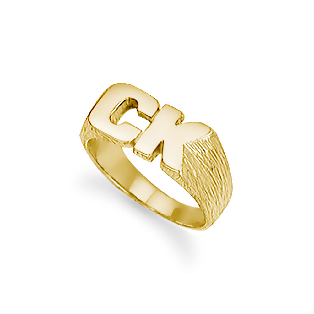 9ct Gold  Personalised Identity Barked Initial Ring - JIR016