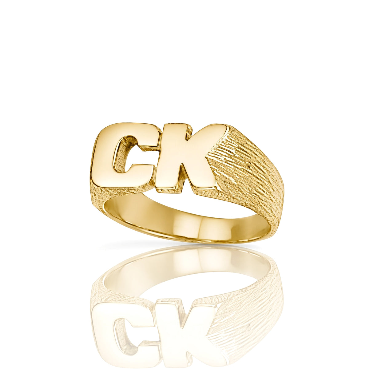 9ct Gold  Personalised Identity Barked Initial Ring - JIR016