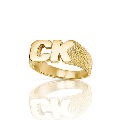 9ct Gold  Personalised Identity Barked Initial Ring - JIR016