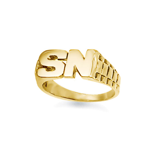 9ct Gold  Personalised Identity Bricked Initial Ring - JIR017