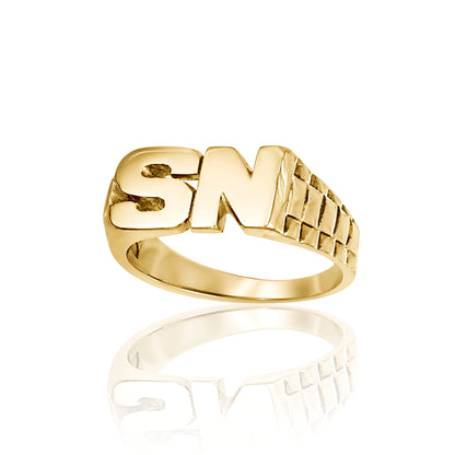 9ct Gold  Personalised Identity Bricked Initial Ring - JIR017