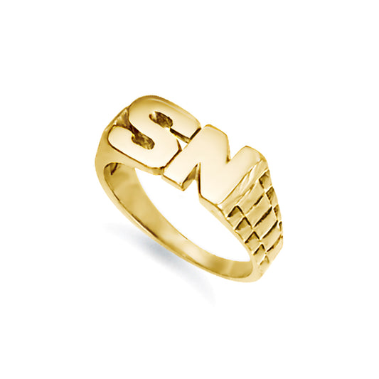 9ct Gold  Personalised Identity Bricked Initial Ring - JIR017