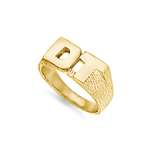 9ct Gold  Personalised Identity Barked Initial Ring - JIR018