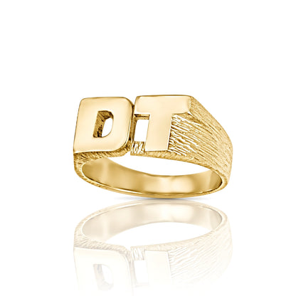 9ct Gold  Personalised Identity Barked Initial Ring - JIR018