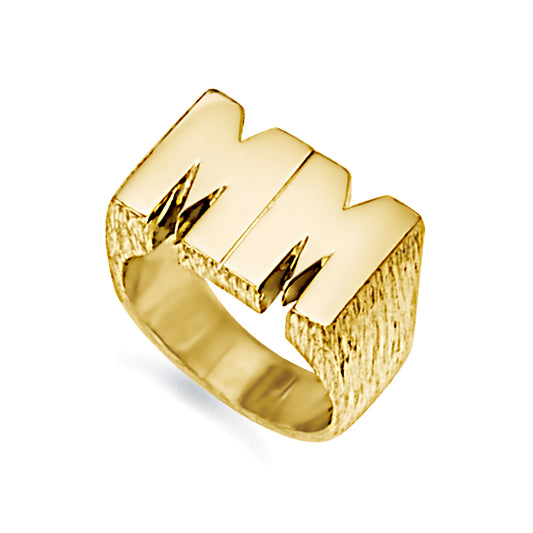 Mens 9ct Gold  Personalised Identity Barked Initial Ring - JIR020
