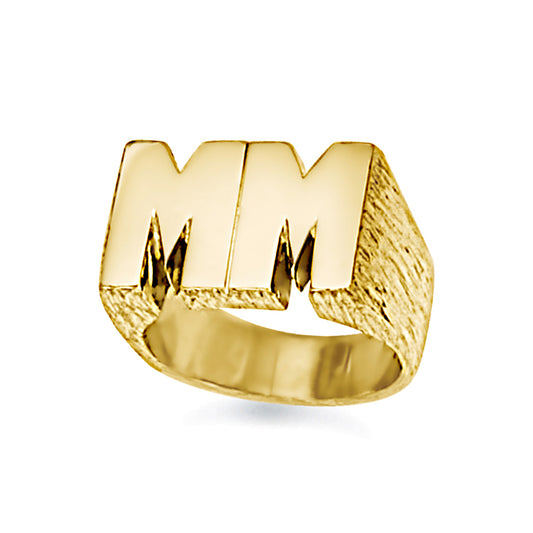 Mens 9ct Gold  Personalised Identity Barked Initial Ring - JIR020