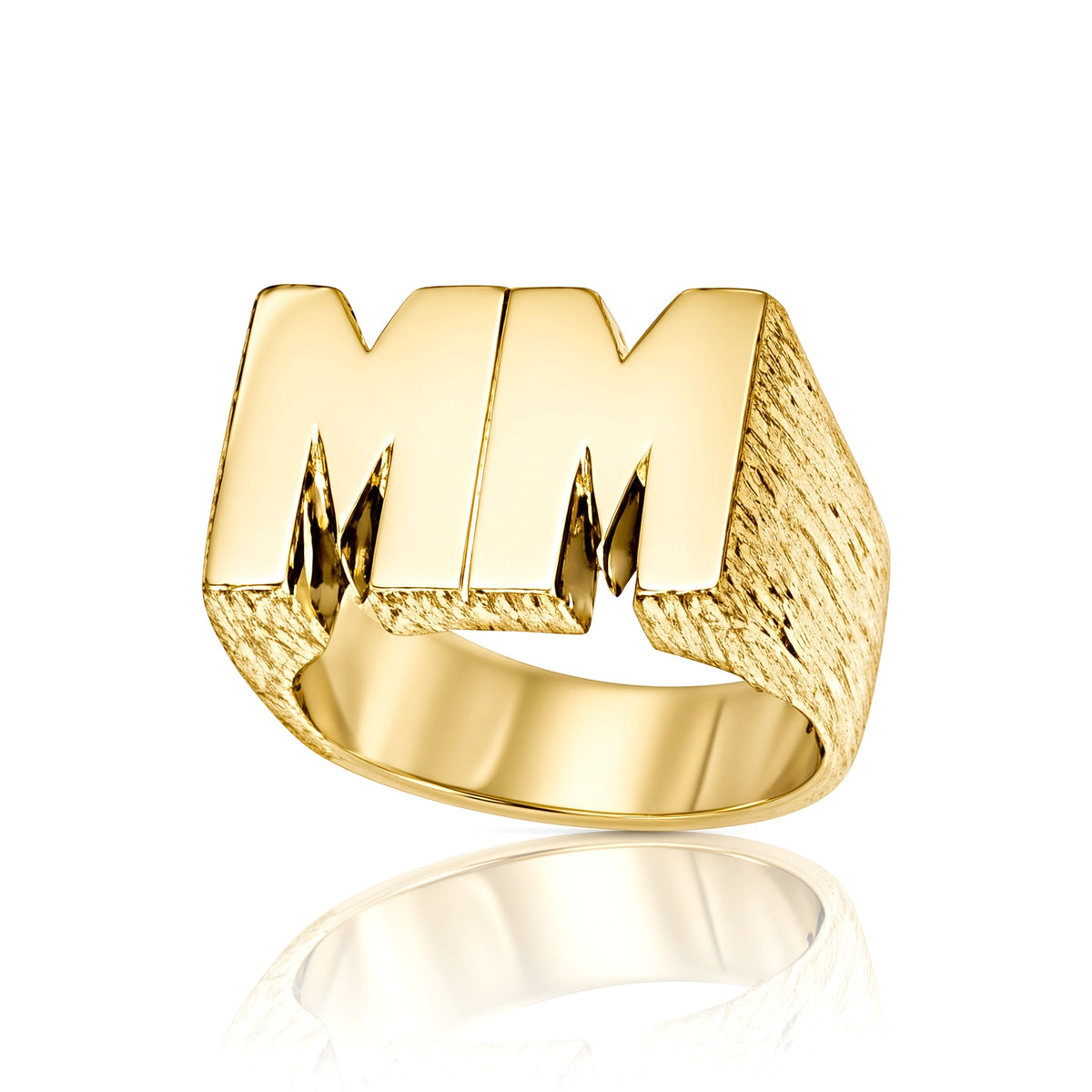 Mens 9ct Gold  Personalised Identity Barked Initial Ring - JIR020