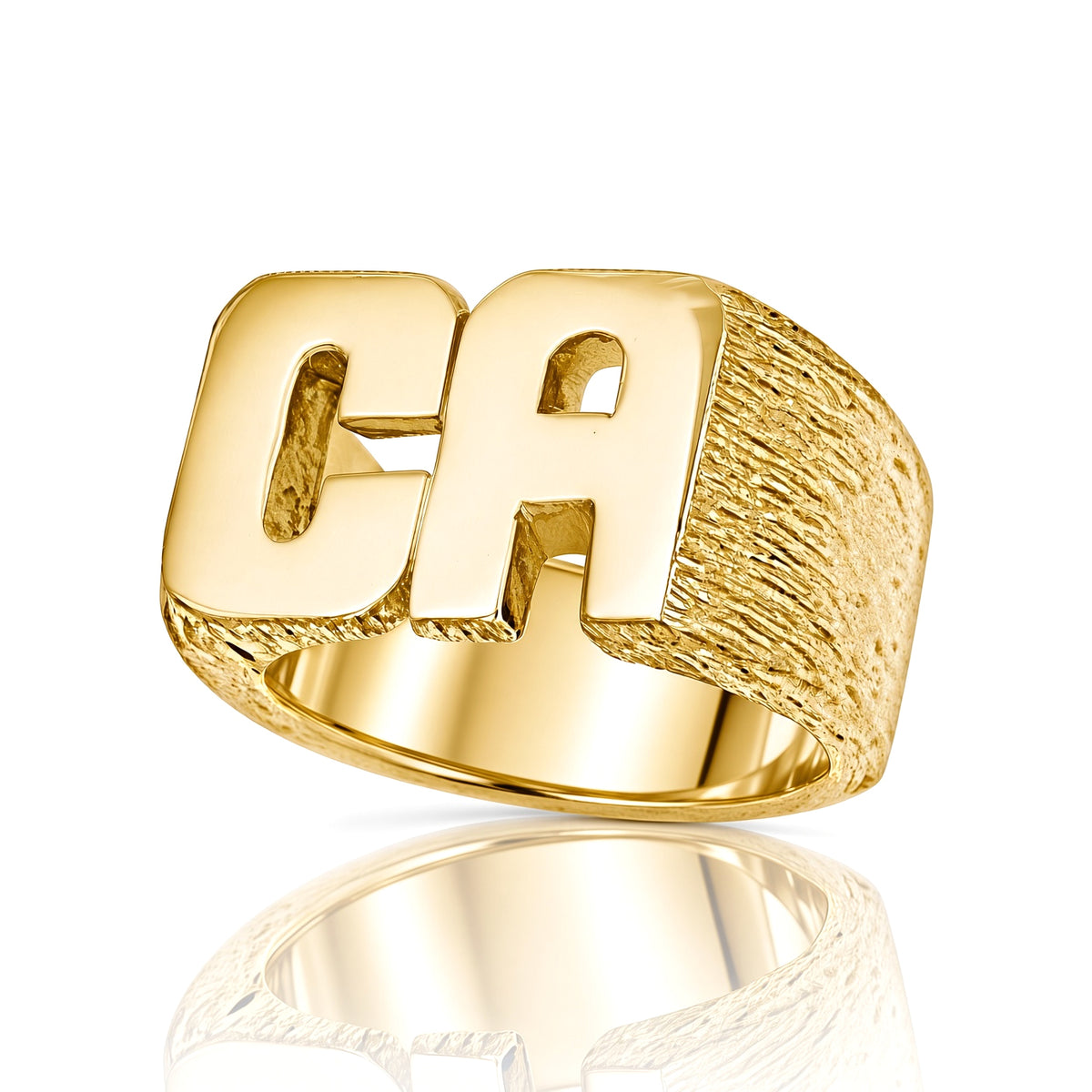 Mens 9ct Gold  Personalised Identity Barked Initial Ring - JIR021