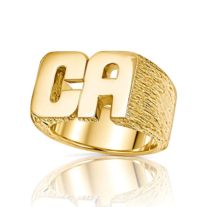 Mens 9ct Gold  Personalised Identity Barked Initial Ring - JIR021