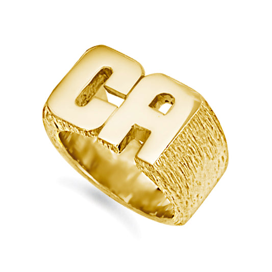 Mens 9ct Gold  Personalised Identity Barked Initial Ring - JIR021