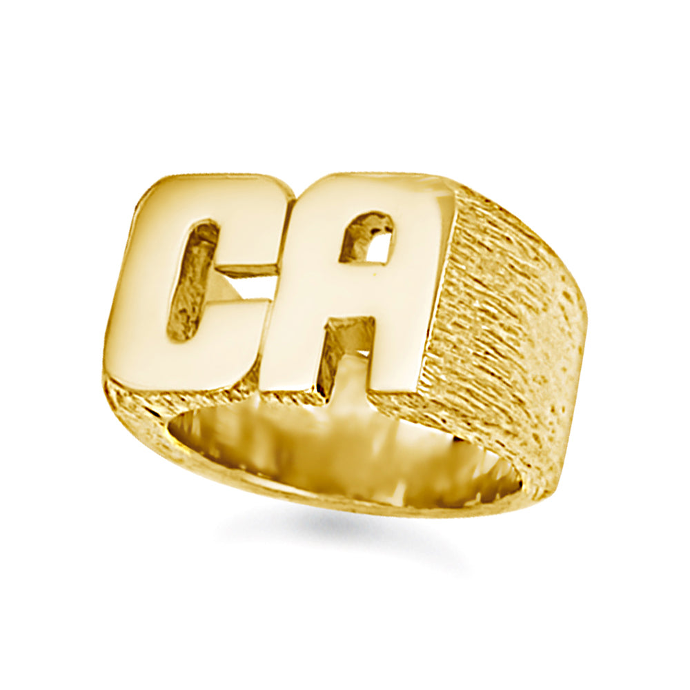 Mens 9ct Gold  Personalised Identity Barked Initial Ring - JIR021