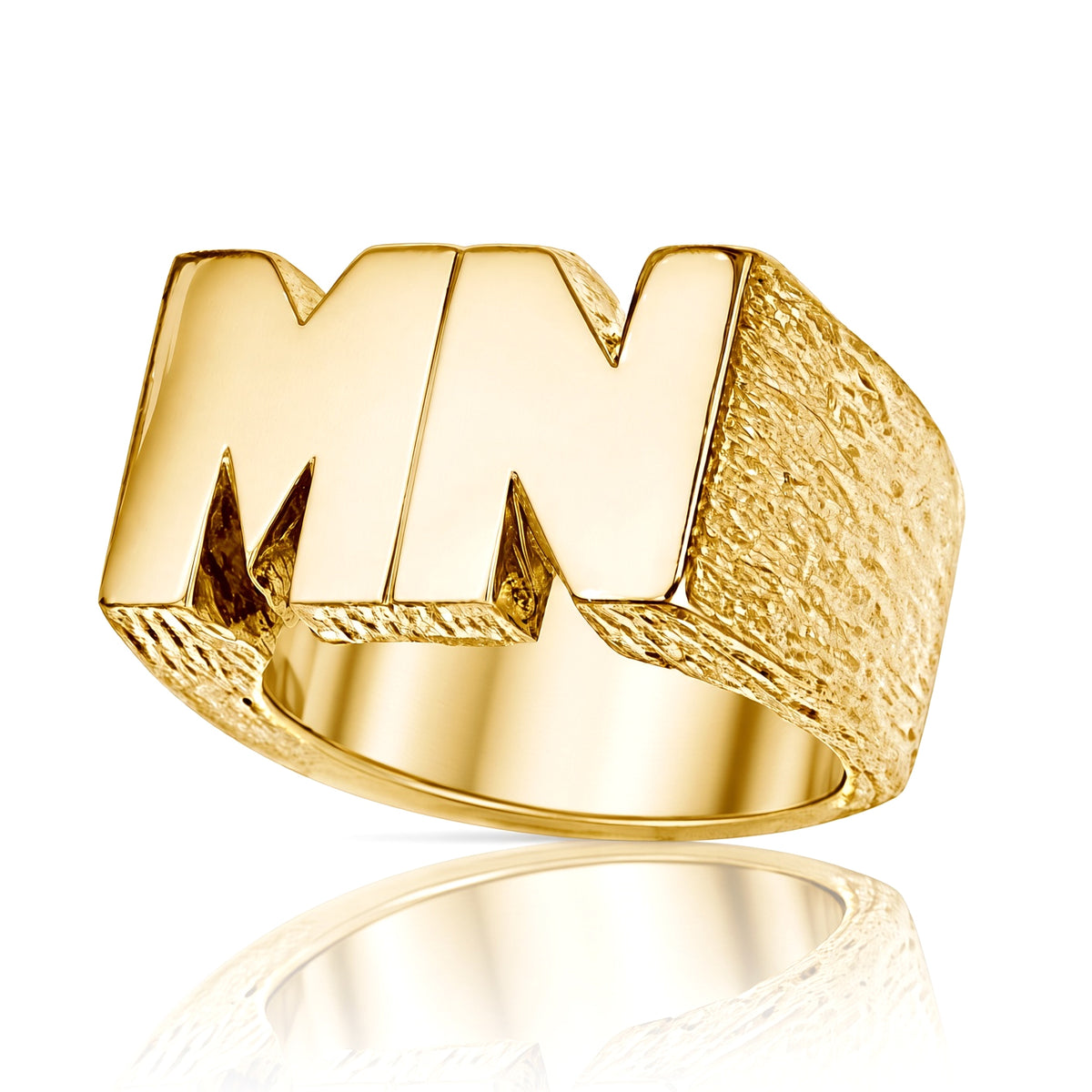 Mens 9ct Gold  Personalised Identity Barked Initial Ring - JIR022