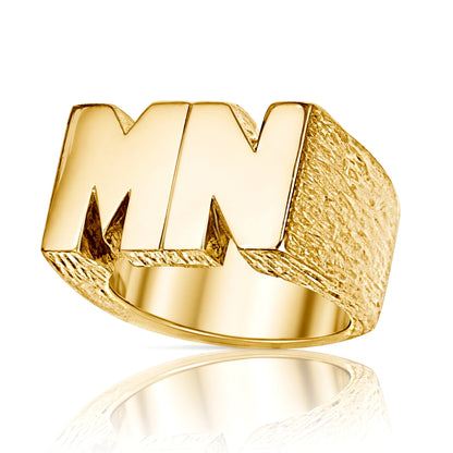 Mens 9ct Gold  Personalised Identity Barked Initial Ring - JIR022