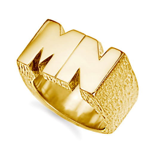 Mens 9ct Gold  Personalised Identity Barked Initial Ring - JIR022