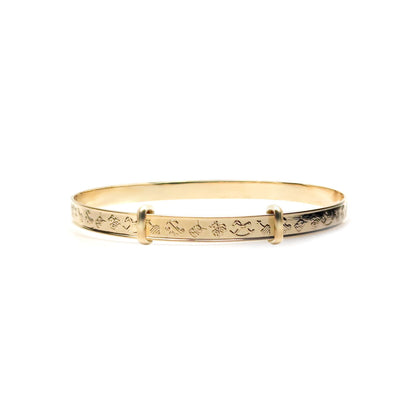 9ct Gold  Nursery Rhymes Toys 3mm Expanding Baby Bangle Bracelet - JKB008