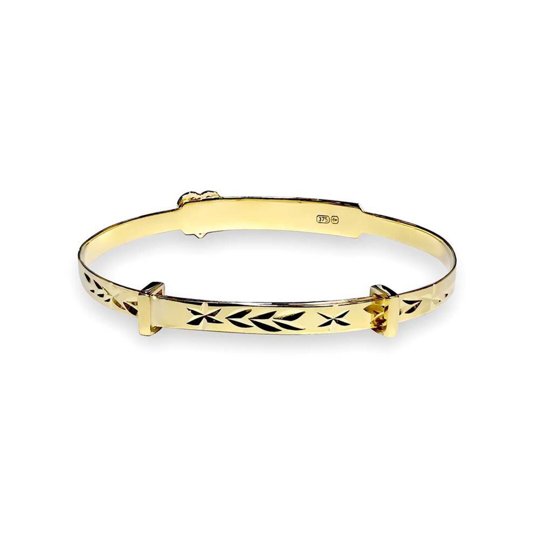 9ct Gold  CZ Heart ID Expanding Baby Bangle Bracelet 3mm - JKB053