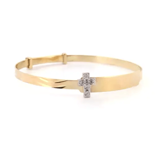 9ct Gold  CZ Cross ID 3mm Expanding Baby Bangle Bracelet - JKB054